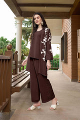 Brown Hand Embroidery Art Silk Jacket Styles Kurta