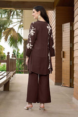 Brown Hand Embroidery Art Silk Jacket Styles Kurti