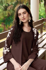 Brown Hand Embroidery Art Silk Jacket Styles Kurti