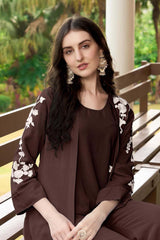 Hand Embroidery Art Silk Jacket Styles Culottes Kurti Set