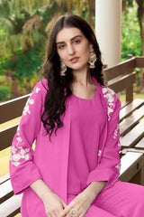 Pink Hand Embroidery Art Silk Jacket Styles Kurti