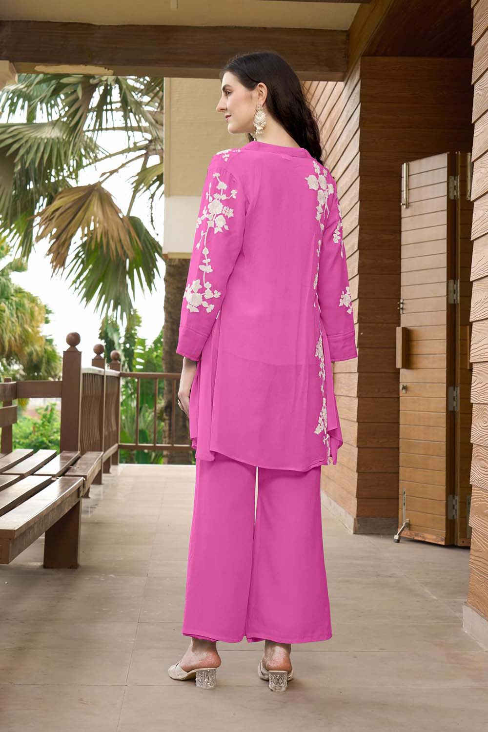 Hand Embroidery Art Silk Jacket Styles Culottes Kurti Set