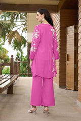 Pink Hand Embroidery Art Silk Jacket Styles Culottes Kurti Set