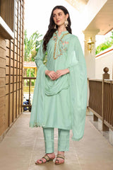 Green Art Silk Embroidered Trouser Suit Set