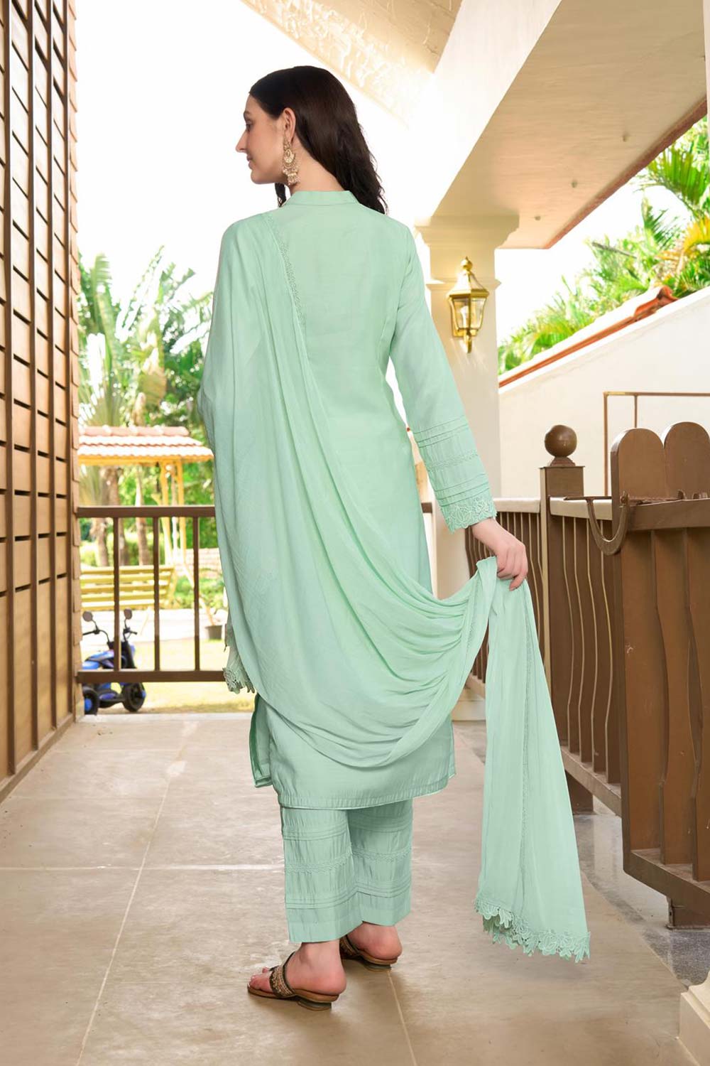 Green Art Silk Embroidered Trouser Suit Set