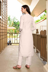 Off White Hand Embroidery Art Silk Straight Cut Kurta