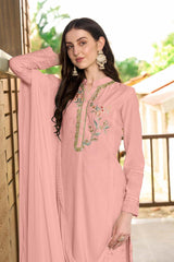 Pink Art Silk Embroidered Trouser Suit Set