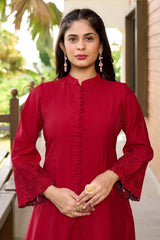 Maroon Hand Embroidery Art Silk A Line Pants Kurta Set