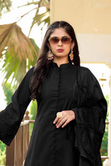 Black Art Silk Embroidered Trouser Suit Set