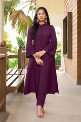 Violet Hand Embroidery Art Silk A Line Kurta