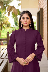 Violet Hand Embroidery Art Silk A Line Kurta