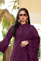 Violet Art Silk Embroidered Trouser Suit Set