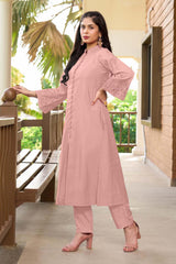 Dark Pink Hand Embroidery Art Silk A Line Kurta