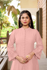 Dark Pink Hand Embroidery Art Silk A Line Kurti