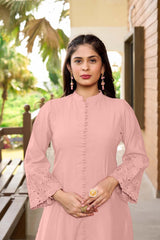 Dark Pink Hand Embroidery Art Silk A Line Pants Kurta Set