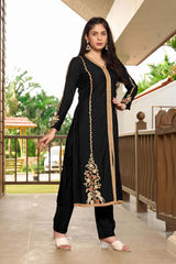 Black Hand Embroidery Art Silk A Line Kurta