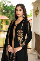 Black Art Silk Embroidered Trouser Suit Set