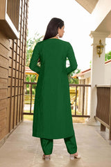 Dark Green Hand Embroidery Art Silk A Line Kurti