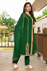 Green Art Silk Embroidered Trouser Suit Set