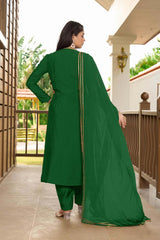 Green Art Silk Embroidered Trouser Suit Set