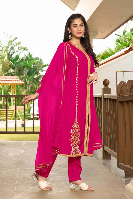 Pink Art Silk Embroidered Trouser Suit Set