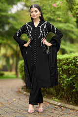 Black Art Silk Embroidered Trouser Suit Set