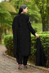 Black Art Silk Embroidered Trouser Suit Set