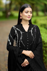 Black Art Silk Embroidered Trouser Suit Set