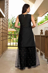 Black Resham Embroidery Cotton Straight Cut Kurta