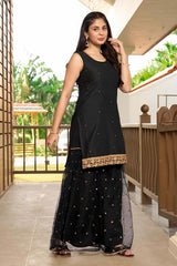 Black Resham Embroidery Cotton Straight Cut Shahara Kurta Set