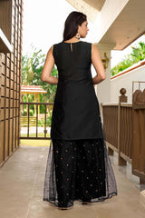 Black Resham Embroidery Cotton Straight Cut Shahara Kurta Set