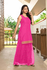 Pink Resham Embroidery Cotton Straight Cut Kurta