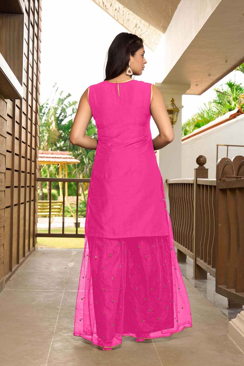 Pink Resham Embroidery Cotton Straight Cut Kurta