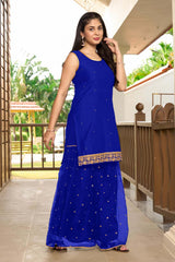 Blue Resham Embroidery Cotton Straight Cut Kurta