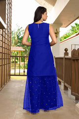 Blue Resham Embroidery Cotton Straight Cut Kurta