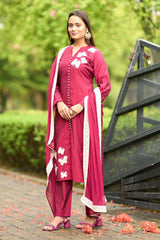 Pink Art Silk Embroidered Trouser Suit Set