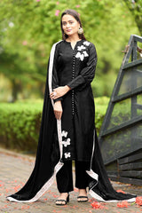 Black Art Silk Embroidered Trouser Suit Set