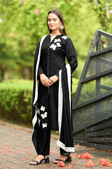 Black Art Silk Embroidered Trouser Suit Set