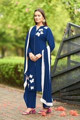 Blue Art Silk Embroidered Trouser Suit Set