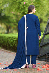 Blue Art Silk Embroidered Trouser Suit Set