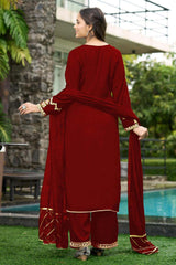 Red Art Silk Embroidered Palazzo Suit Set