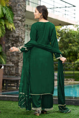 Green Art Silk Embroidered Palazzo Suit Set