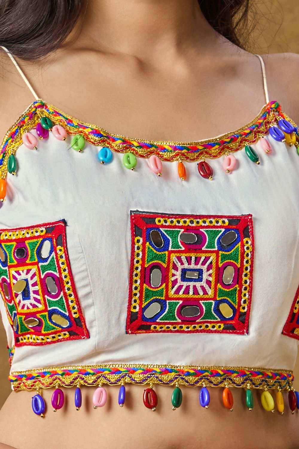 White Cotton Embroidered Spegitti Blouse