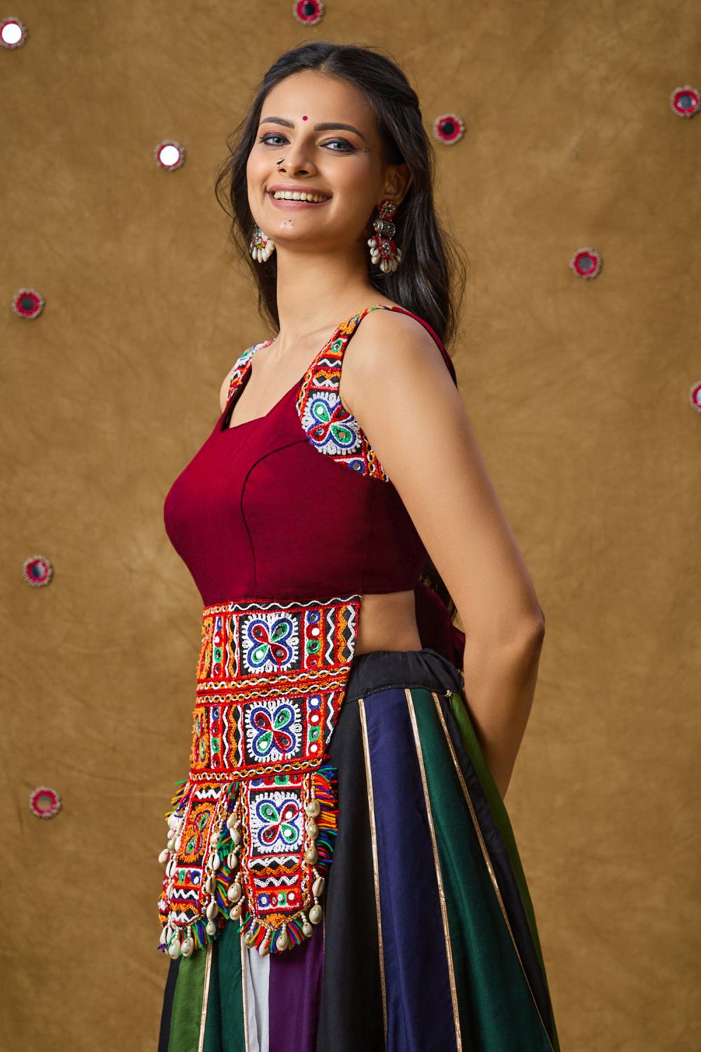 Maroon Cotton Embroidered Sleeveless Blouse