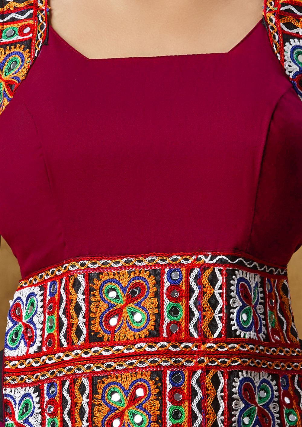 Maroon Cotton Embroidered Sleeveless Blouse