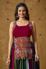 Maroon Cotton Embroidered Sleeveless Blouse