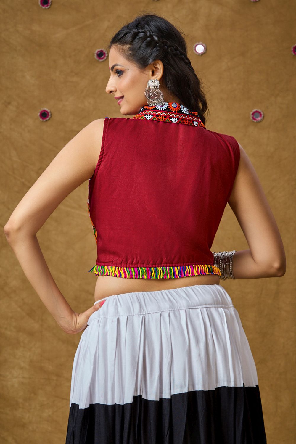 Maroon Cotton Embroidered Sleeveless Blouse