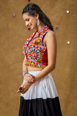 Maroon Cotton Embroidered Sleeveless Blouse