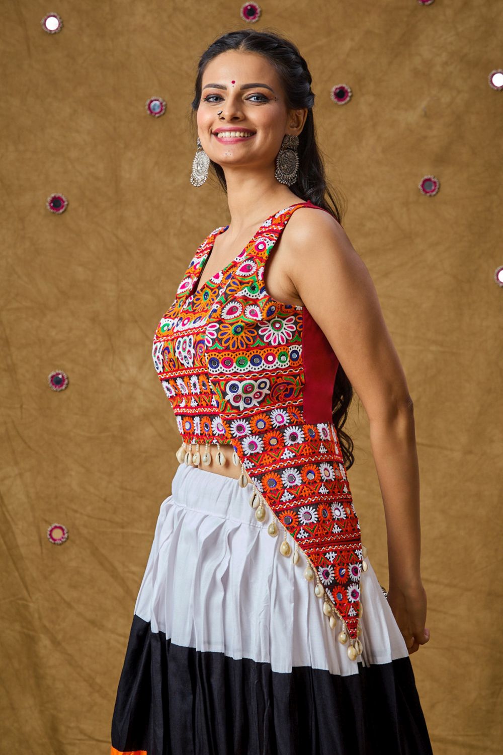 Maroon Cotton Embroidered Sleeveless Blouse