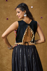 Black Cotton Embroidered Sleeveless Blouse